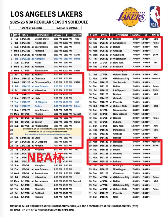 kaiyun-湖人新赛季将有14次背靠背、1次5连客、2次6连客和一次8连客